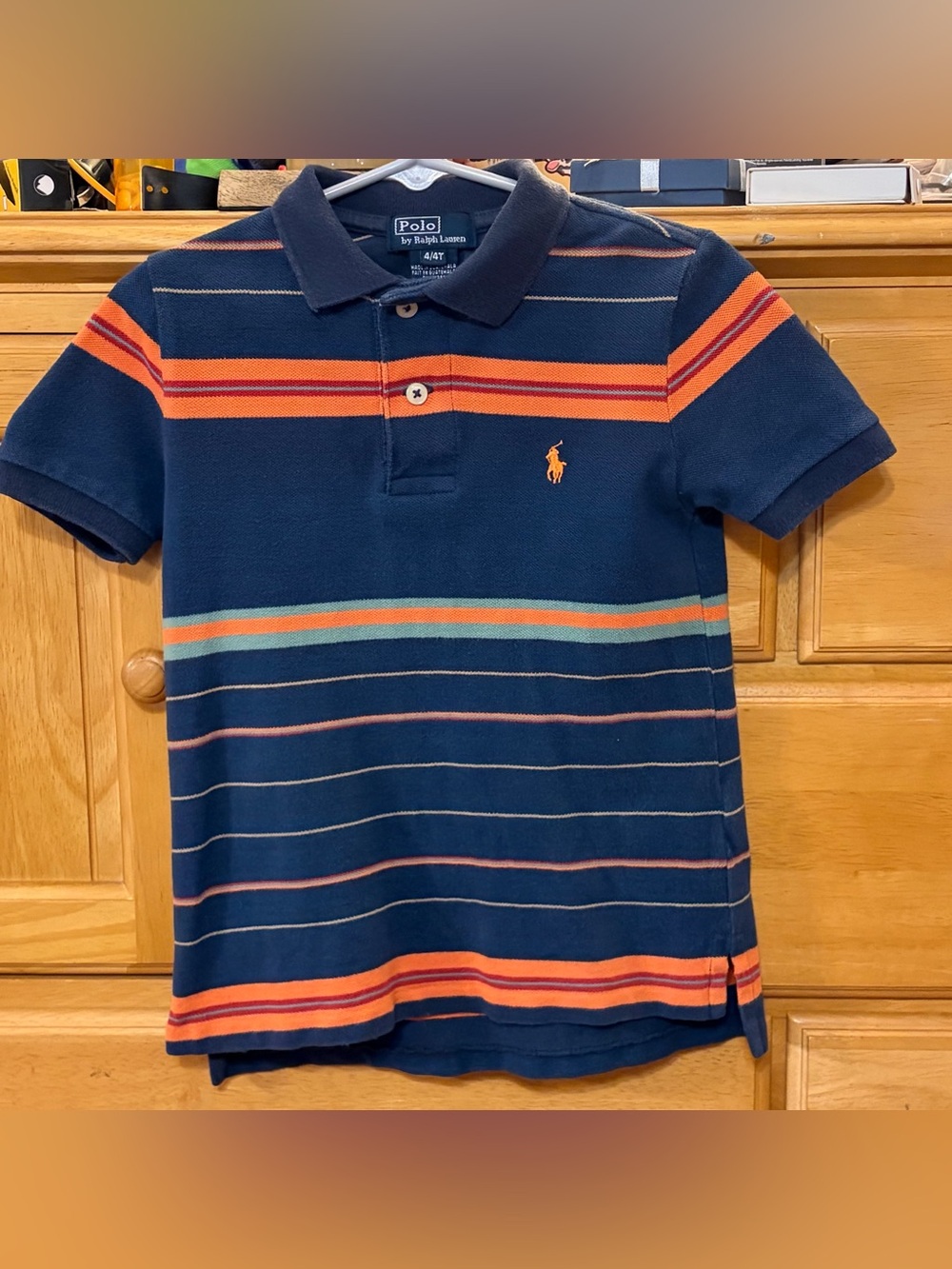 Polo Ralph Lauren Boy's Colorful Blue & Orange Polo Shirt Orange Pony Size 4/4T